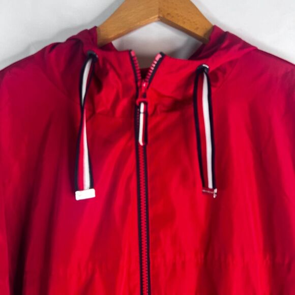 Tommy Hilfiger Logo Red Hooded Drawstring Waist Windbreaker Full Zip Size XL - Picture 3 of 13